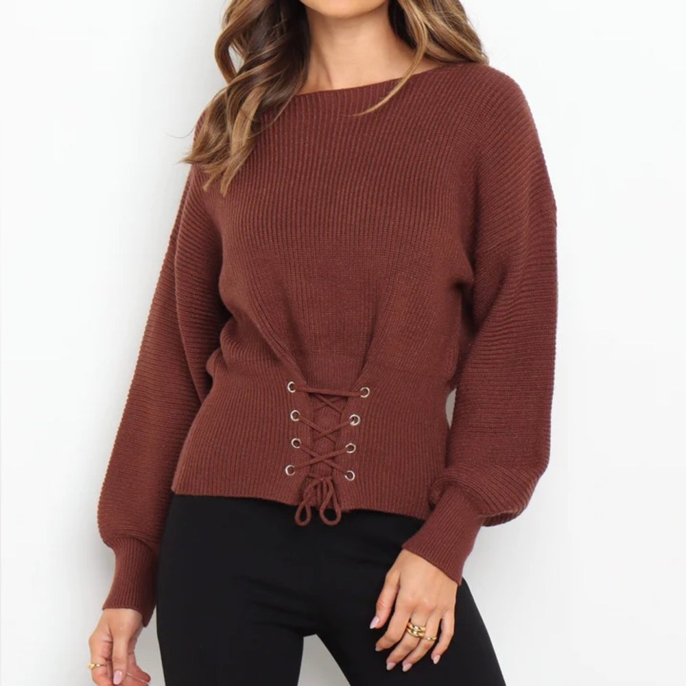 NEW PETAL & PUP BERRIDA KNIT SWEATER IN CHOCOLATE BROWN SZ XS